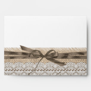 Rustic Wedding Beige Lace Burlap Pearl 5x7 Envelope