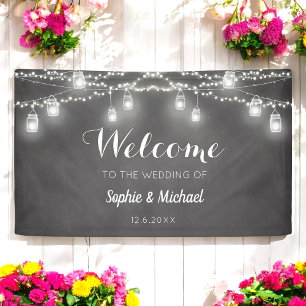 Rustic Wedding Black White Welcome Banner