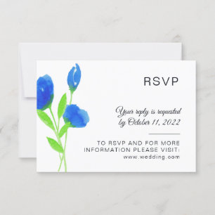 Rustic wedding Blue wildflowers simple watercolor RSVP Card