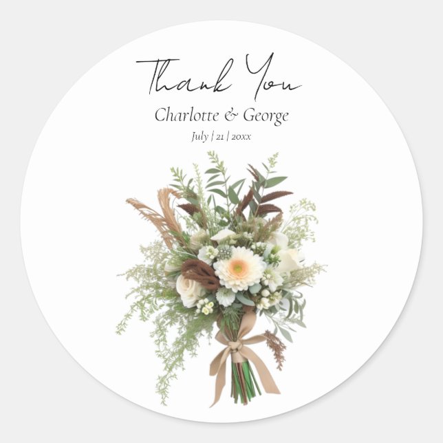 Rustic wedding bouqet classic round sticker (Front)