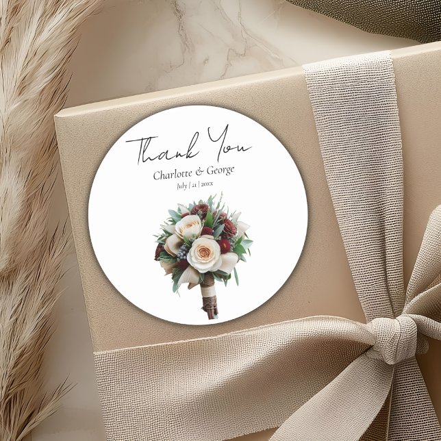Rustic Wedding Bouquet Flower Wedding Favours Classic Round Sticker (Creator Uploaded)