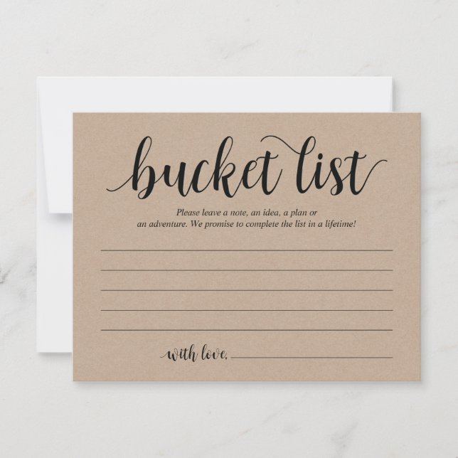 Rustic Wedding bucket list Card, Advice Card (Front)