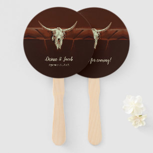 Rustic Wedding Bull Skull Brown Country Western Hand Fan