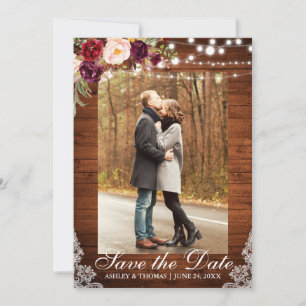 Rustic Wedding Burgundy Floral Lace Save the Date