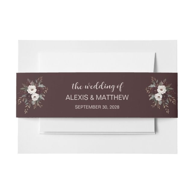 Rustic Wedding Burgundy Invitation Belly Band (Front Example)