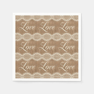 Rustic Wedding Burlap Lace Love Napkin