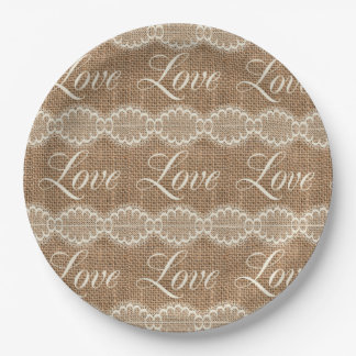 Rustic Wedding Burlap Lace Love Paper Plate