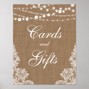 Rustic Wedding Burlap Lights Lace Cards Gifts Poster