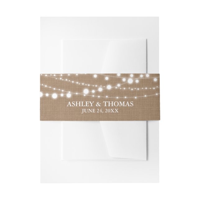 Rustic Wedding  Burlap String Lights Invitation Belly Band (Front Example)