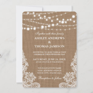Rustic Wedding Burlap String Lights Lace Card R