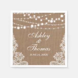 Rustic Wedding Burlap String Lights Lace Napkin