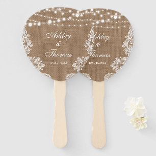 Rustic Wedding Burlap String Lights Lace Paddle Hand Fan