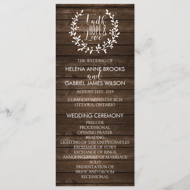 Rustic Wedding Ceremony Program Programme (Front)