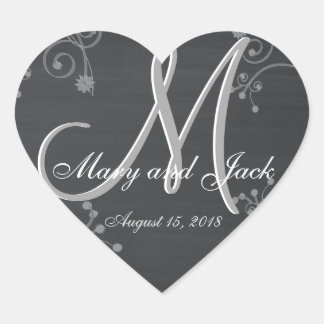 Rustic Wedding Chalkboard 3d Monogram Heart Sticker