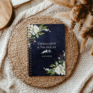 Rustic Wedding Chic Floral Navy Blue Planner