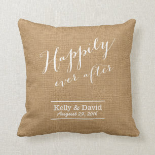 Rustic Wedding Classy Script Faux Burlap Cushion
