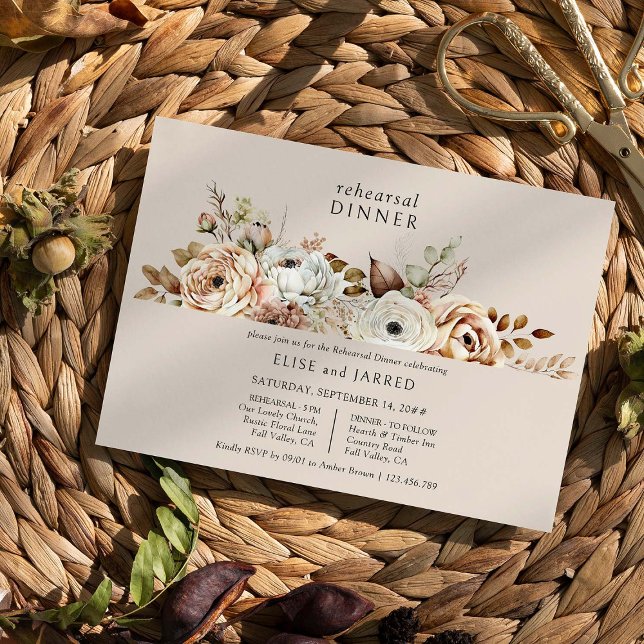 Rustic Wedding Country Floral Rehearsal Dinner Invitation (Rehearsal Dinner Invitation from Rustic Floral Brown Neutral Wedding Collection by Darling & May)