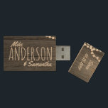 Rustic Wedding Couple's Names Date Personalised<br><div class="desc">Faux barn wood string lights rustic wedding USB gift. Personalise it with couple's names & wedding date. Click customise it button to change fonts,  adjust the text size... .etc.</div>