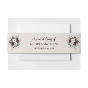 Rustic Wedding Cream Floral Invitation Belly Band