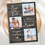 Rustic Wedding Custom 3 Pet Photo Dog Save The Date<br><div class="desc">Let your Best Dog announce your wedding with this super cute 'My Humans Are Getting Married' pet dog save the date cards. Customise with your favourite photos, and personalise with names, date, and wedding location. This fun photo collage dog announcement card will be a favourite with all dog lovers! COPYRIGHT...</div>