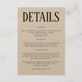 Rustic Wedding Details Invitation Insert