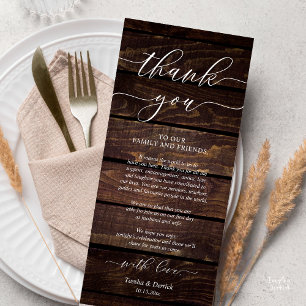 Rustic Wedding Dinner Place Setting Thank You Card