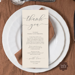 Rustic Wedding Dinner Place Setting Thank You Card