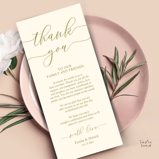 Rustic Wedding Dinner Place Setting Thank You Card (Rustic Wedding Dinner Place Setting Thank You Card Reception in Yellow Gold)