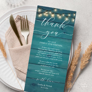 Rustic Wedding Dinner Place Setting Thank You Card
