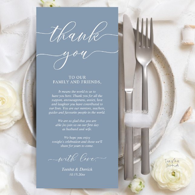 Rustic Wedding Dinner Place Setting Thank You Card (Rustic Wedding Dinner Place Setting Thank You Card Reception in Dusty Blue)