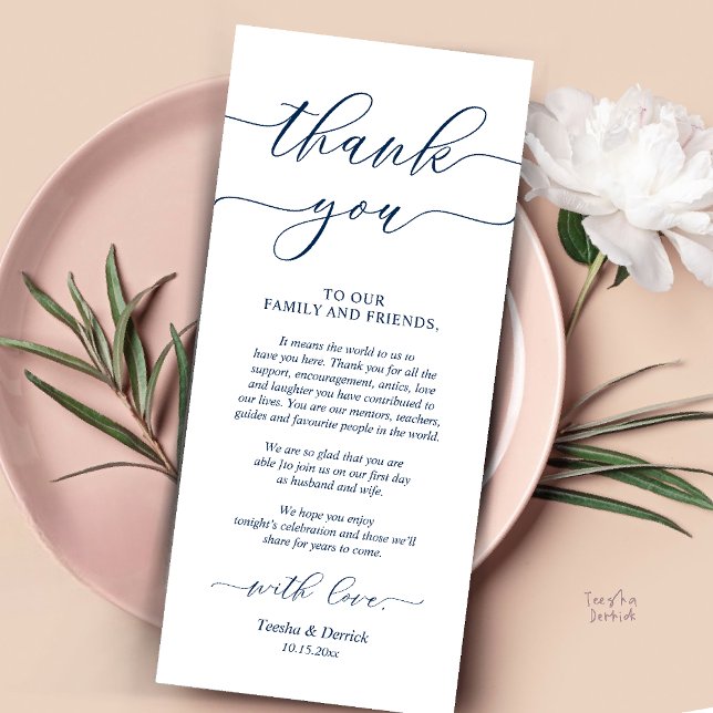 Rustic Wedding Dinner Place Setting Thank You Card (Rustic Wedding Dinner Place Setting Thank You Card Reception in Navy Blue Script )