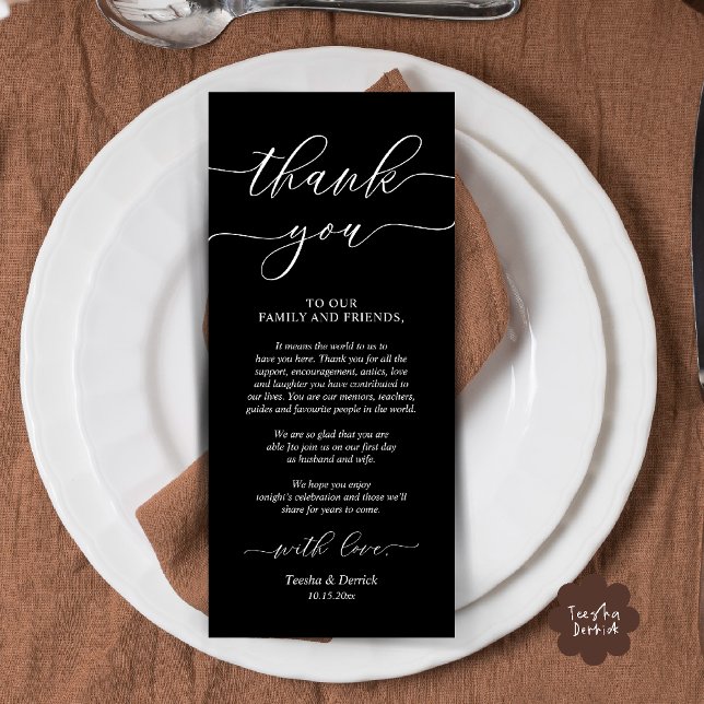Rustic Wedding Dinner Place Setting Thank You Card (Rustic Wedding Dinner Place Setting Thank You Card Reception in Black White)