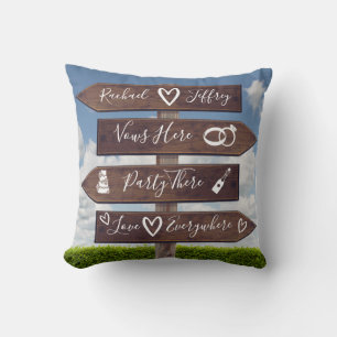 Rustic Wedding Directional Sign Cushion