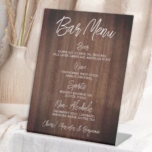 Rustic Wedding Drink Menu Personalised Bar Pedestal Sign