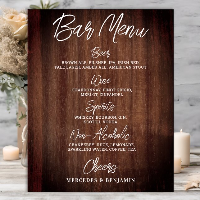Rustic Wedding Drink Menu Personalised Bar Poster (Creator Uploaded)