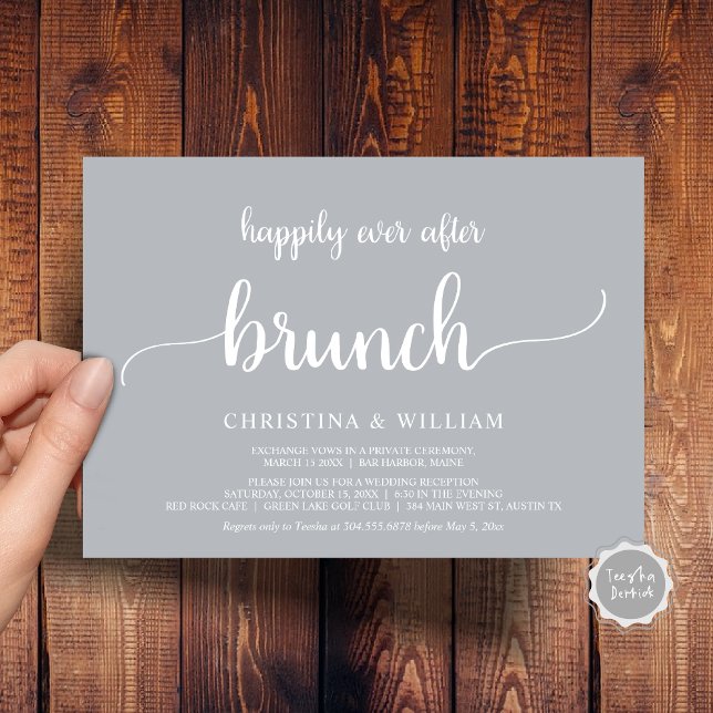 Rustic Wedding Elopement Happily Ever After Brunch Invitation (Rustic Wedding Elopement Happily Ever After Brunch Invitation Card, PDF, in Chill Grey)