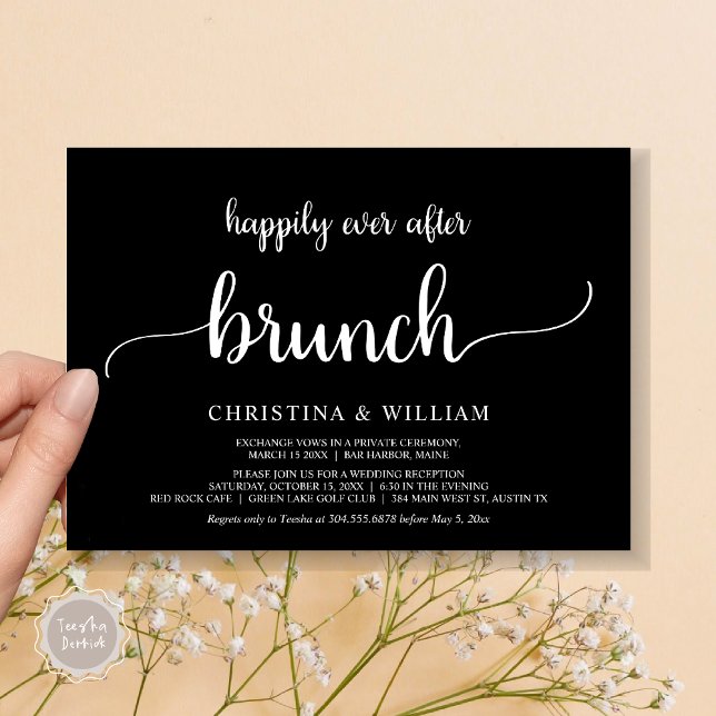 Rustic Wedding Elopement Happily Ever After Brunch Invitation (Rustic Wedding Elopement Happily Ever After Brunch Invitation Card, PDF, in Classy Black)