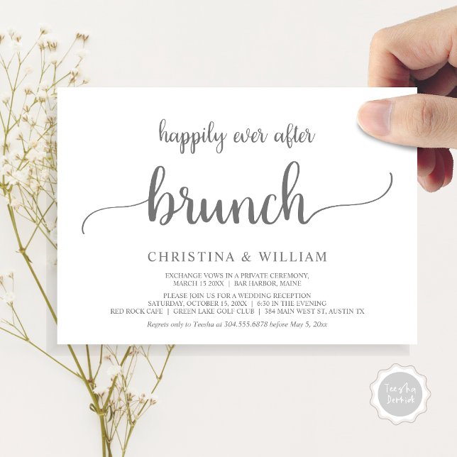 Rustic Wedding Elopement Happily Ever After Brunch Invitation (Rustic Wedding Elopement Happily Ever After Brunch Invitation Card, PDF, in Dark Grey)