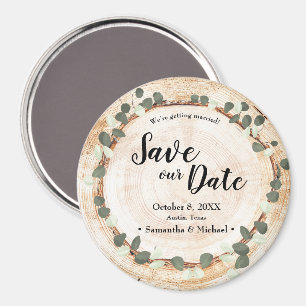 Rustic Wedding Eucalyptus Wood Cut Slice Custom Magnet