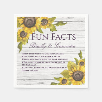 Rustic Wedding Fall Yellow Sunflower Fun Facts Napkin