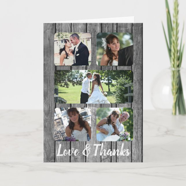Rustic Wedding Five Photo Thank You Collage (Front)
