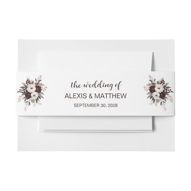 Rustic Wedding Floral Invitation Belly Band (Front Example)