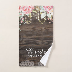 Rustic Wedding Floral Personalised Bride Hand Towel