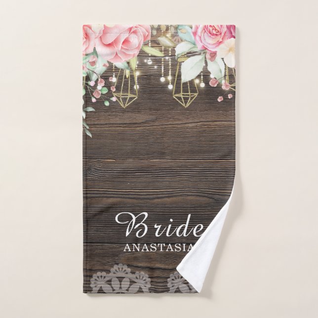 Rustic Wedding Floral Personalised Bride Hand Towel (Hand Towel)