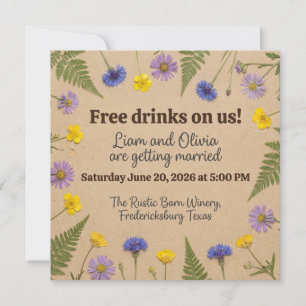 Rustic Wedding - Free Drinks on Us - Liam & Olivia Invitation