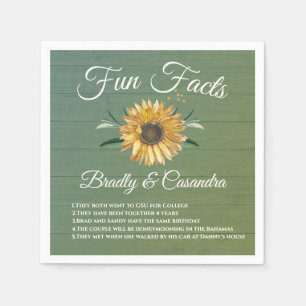 Rustic Wedding Fun Facts Sunflower Green Wood Napkin