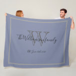 Rustic Wedding Gift Chic Script Keepsake Monogram<br><div class="desc">Rustic Wedding & Engagement Gift for Newlyweds Elegant Chic Script Keepsake Monogrammed Blue Fleece Blanket, with personalised Couple's last name and date established. A unique gift for newlyweds, for their new life together, or a housewarming gift. Click Personalise this template to customise it with the Monogram last name initial, the...</div>