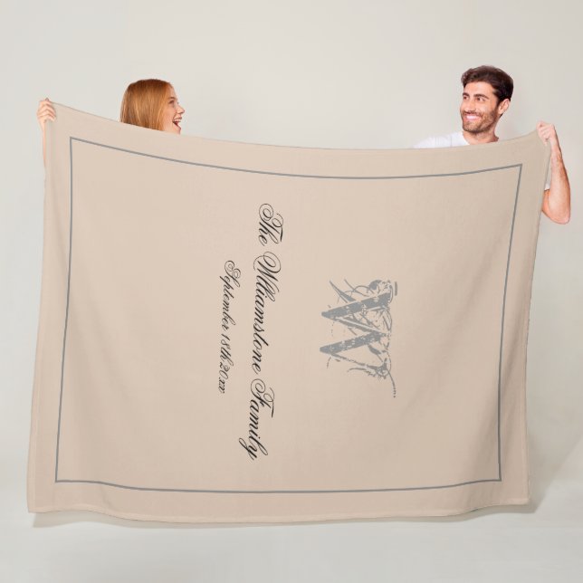 Rustic Wedding Gift Family Last Name Chic Monogram Fleece Blanket (In Situ)