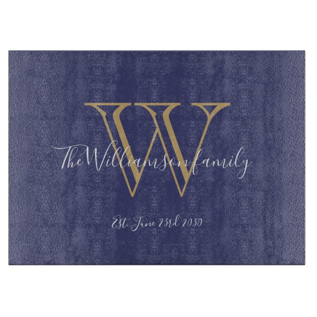Rustic Wedding Gift Monogram Initial + Name Blue  Cutting Board (Front)