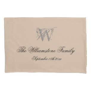 Rustic Wedding Gift Simple Script Name + Monogram Pillowcase